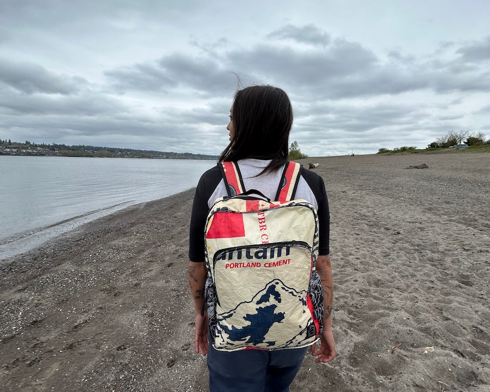 eco backpack made from cement bags