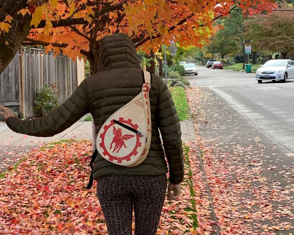 upcycled sling packs