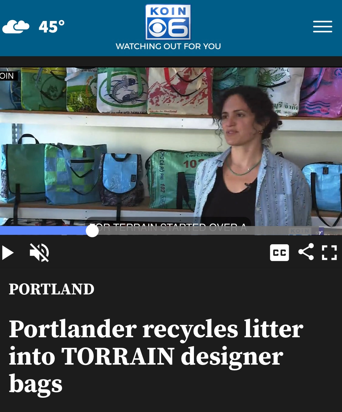Featured on KOIN 6: Portlander recycles litter into TORRAIN designer b
