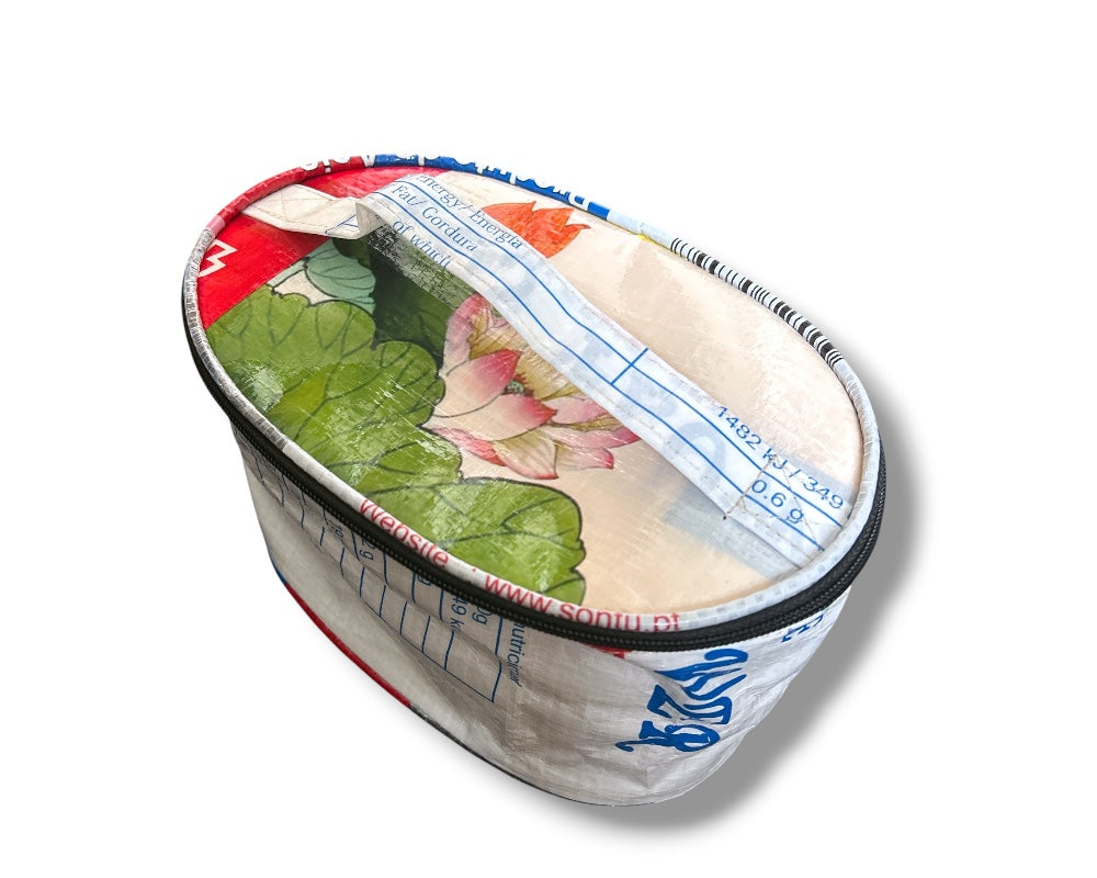 unique sustainable toiletry bag with lotus flower print