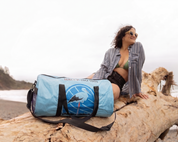 sustainable stylish blue travel duffel bag