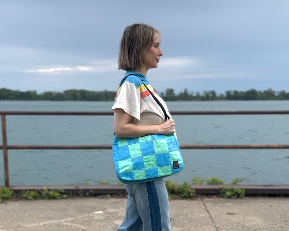 upcycled large crescent bag