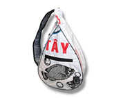 upcycled novelty print sling bag