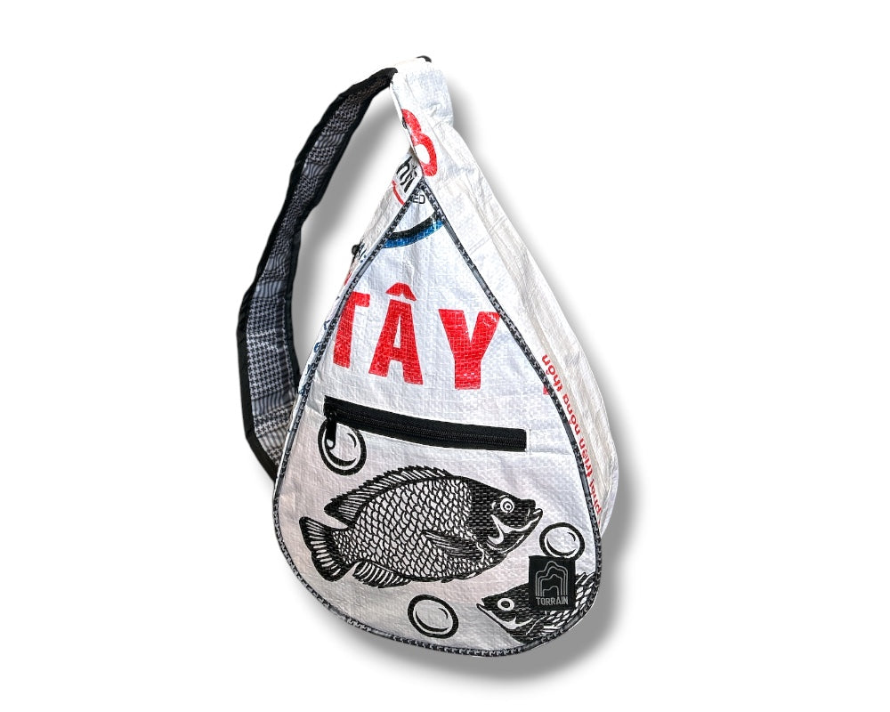 upcycled novelty print sling bag