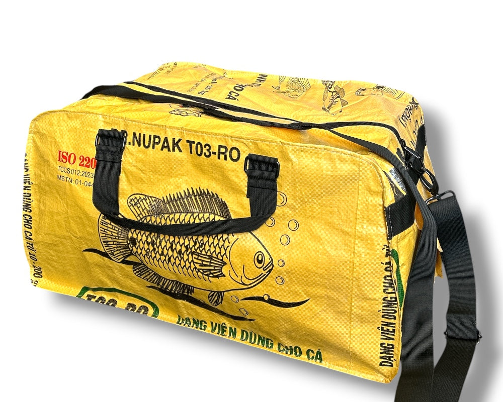 unique colorful upcycled travel duffel bag