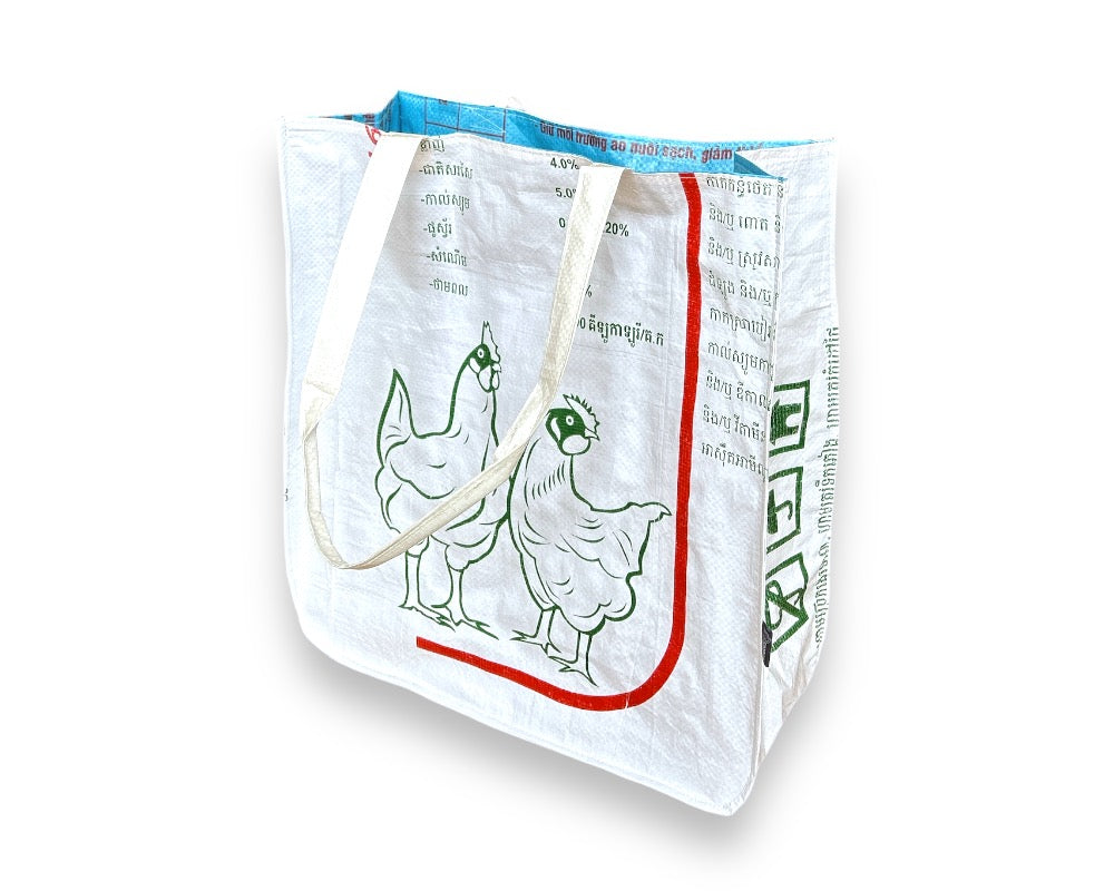 sustainable totes made from feed bags