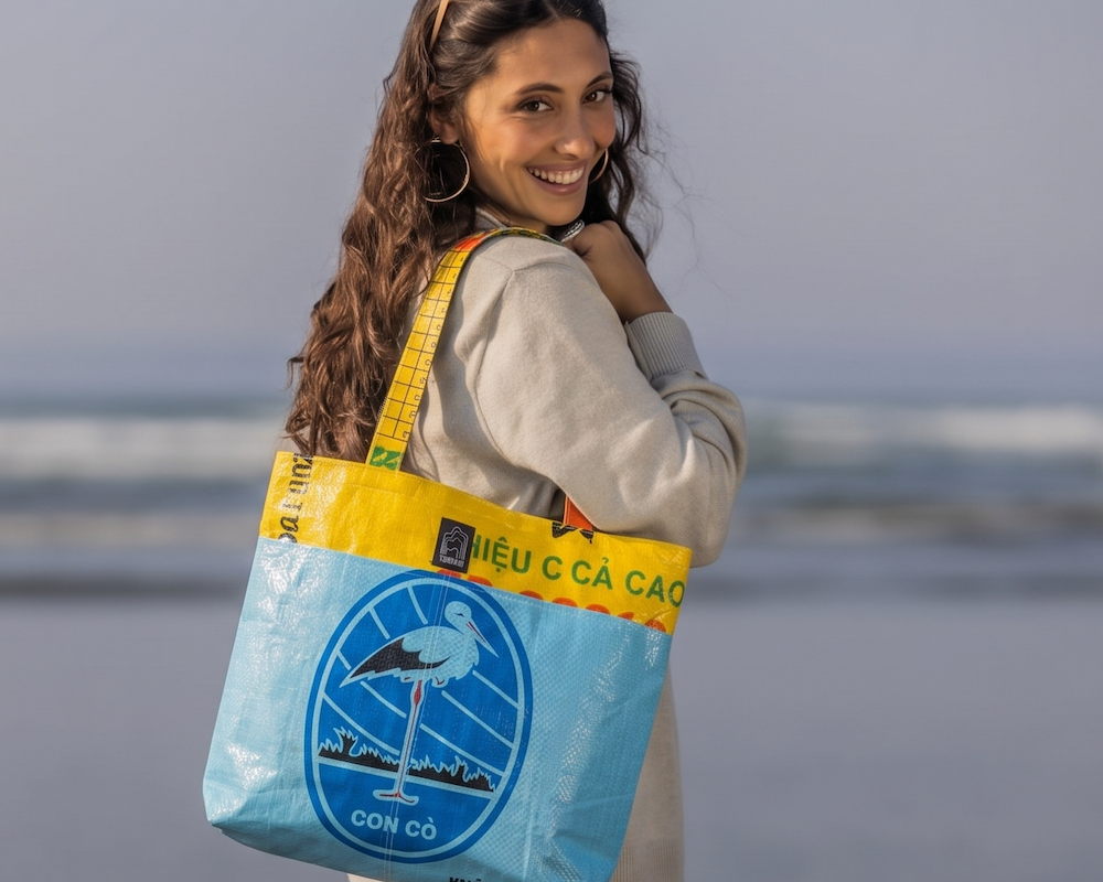blue and yellow eco friend tote bag