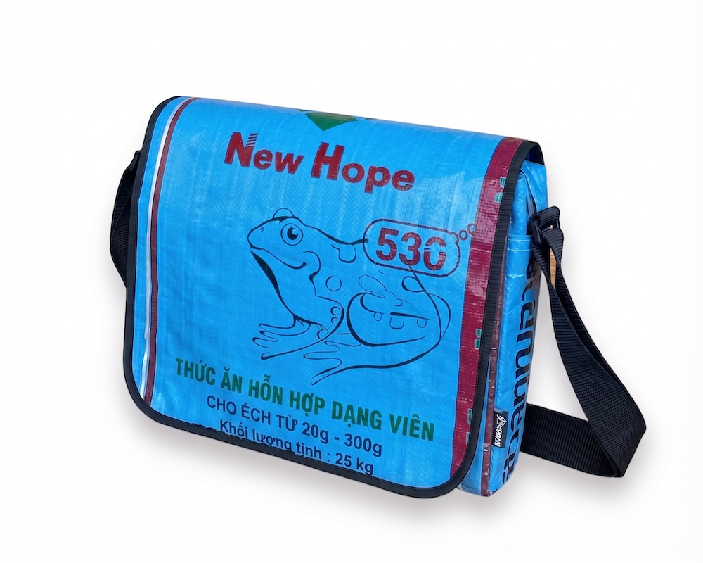 recycled messenger bag with bold patterns