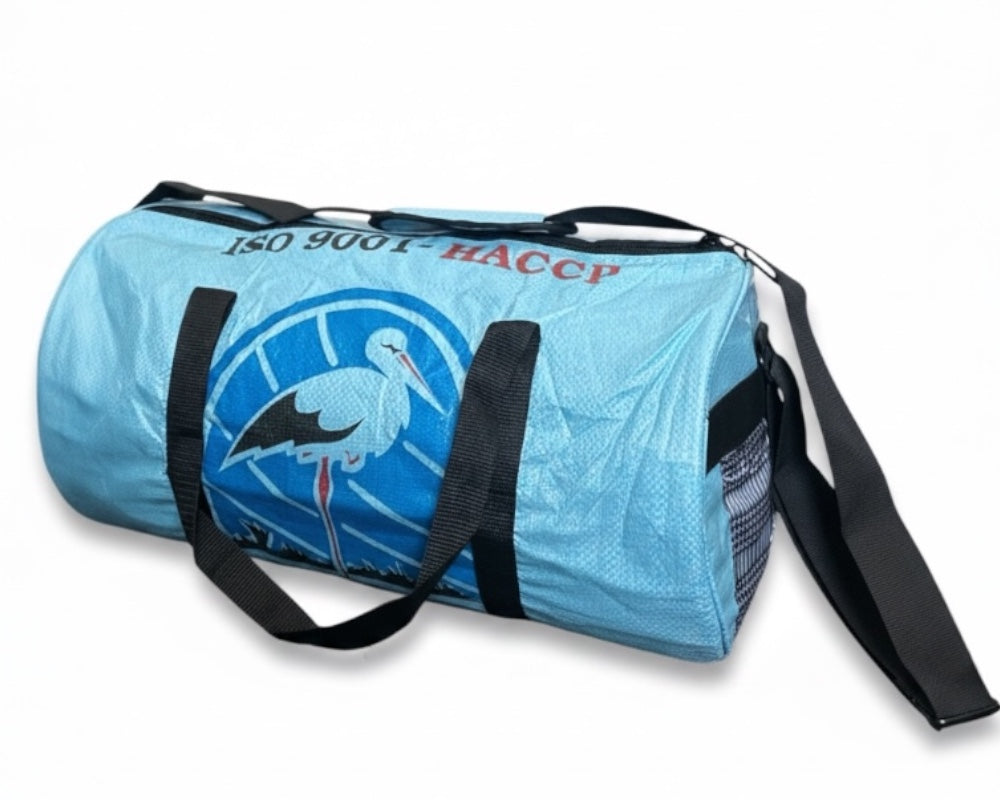 unique eco friendly blue travel duffel