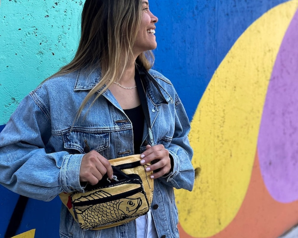 yellow fish print fanny pack