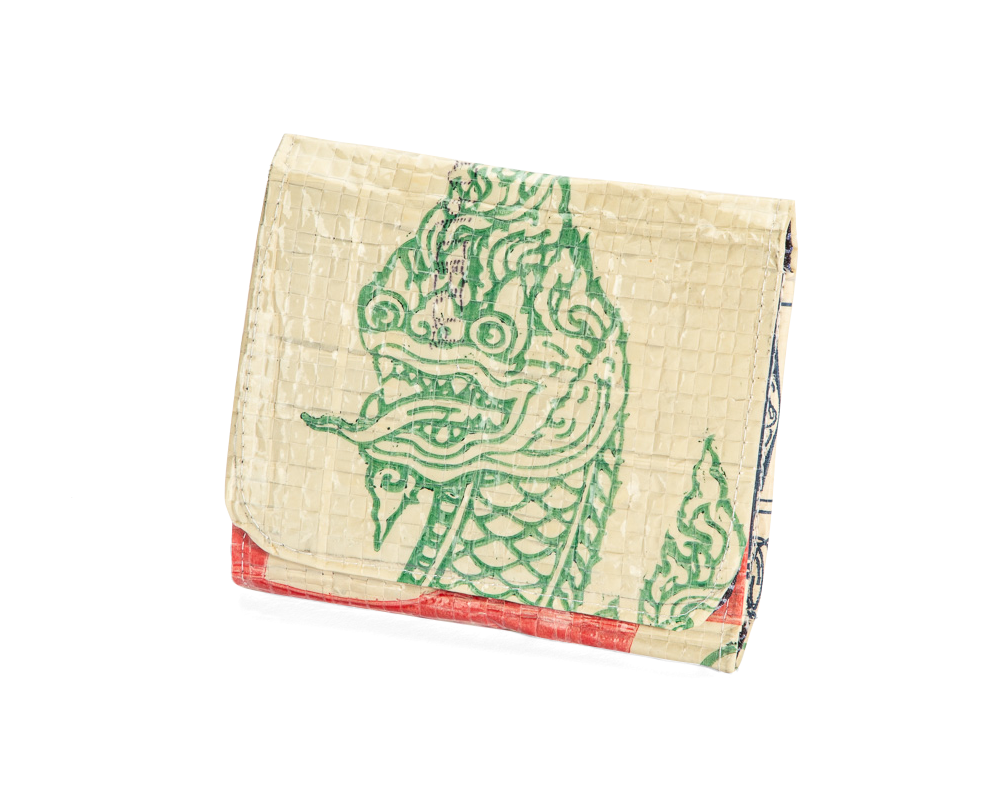upcycled wallet with dragon print
