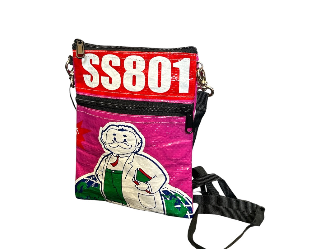 pink mini crossbody bag with funny doctor print