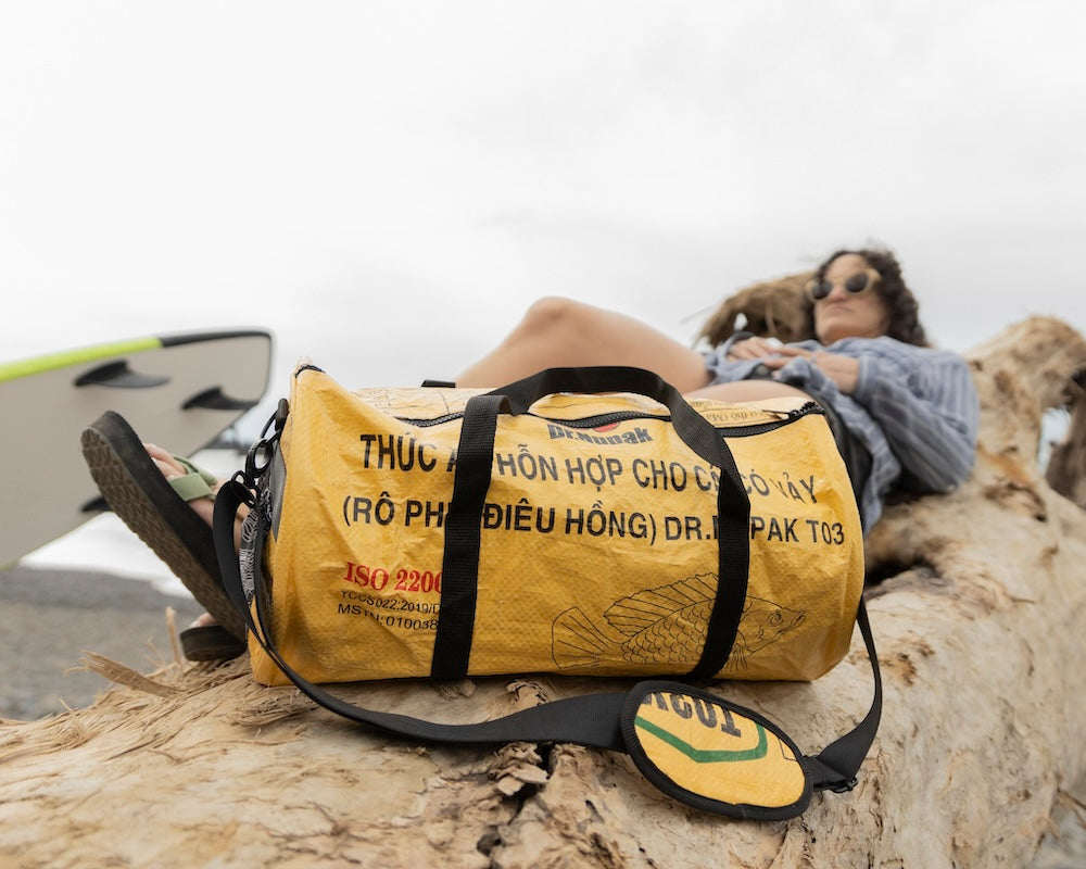 upcycled retro duffel bags