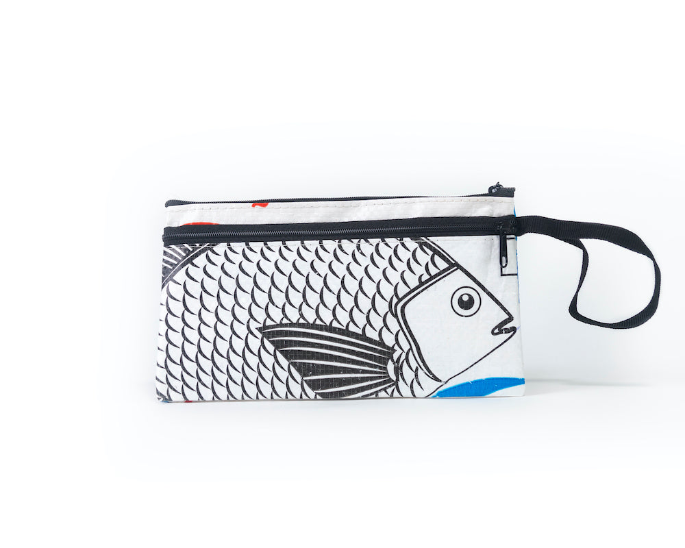 TORRAIN Recycled Bags, Designed in Portland, Oregon : Zippered pouch in white fish colorway