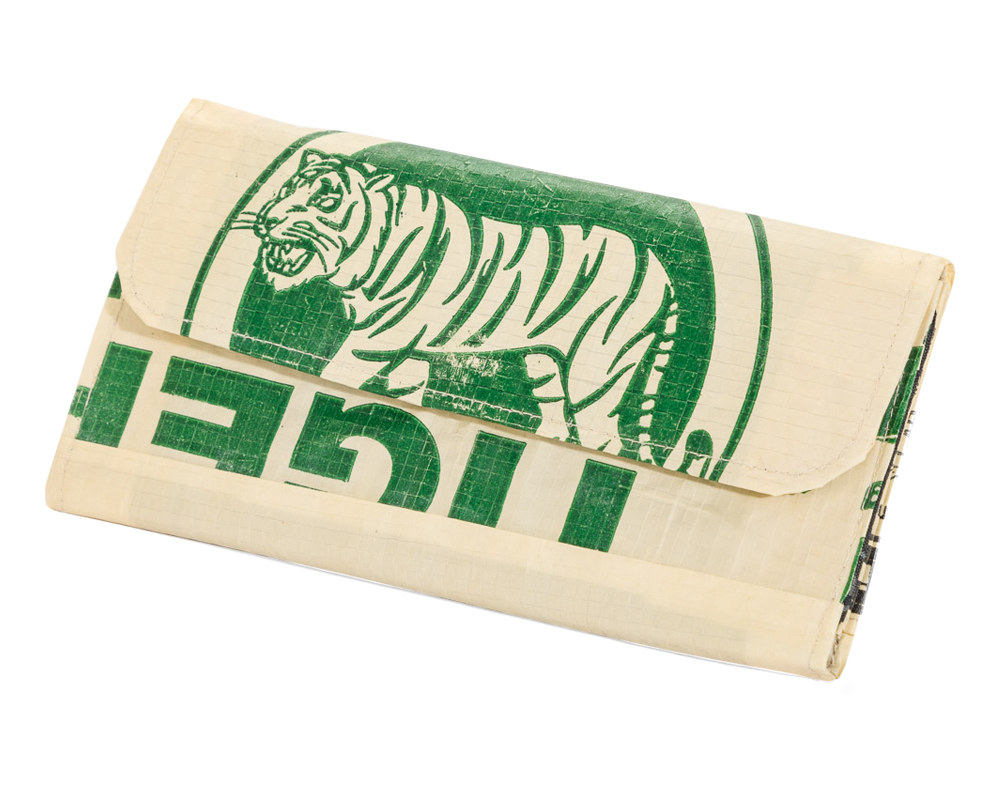TORRAIN Recycled Bags, Designed in Portland, Oregon : Tri-Fold wallet in green tiger colorway